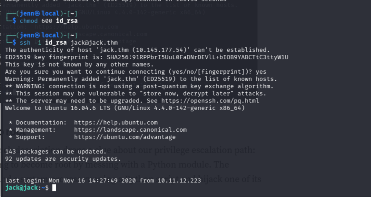 SSH as jack using extracted private key